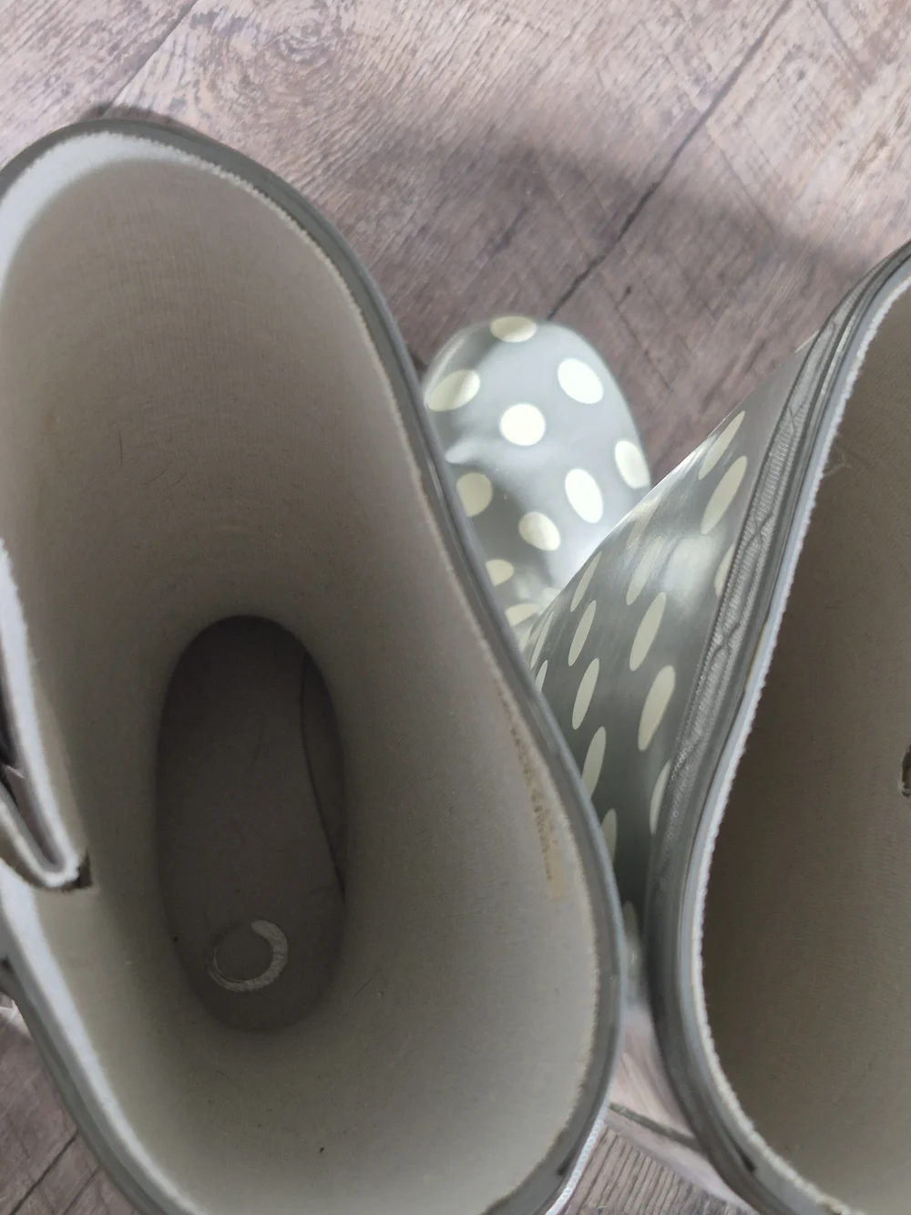 💕Gray Polka Dot Rain Boots - Cream Dots Size 7.5💕